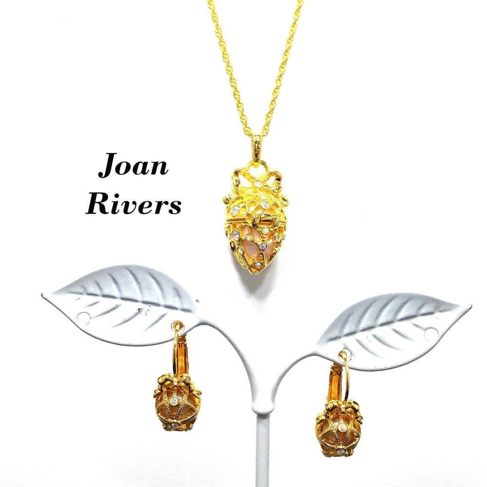 Joan Rivers Fabergé Inspired Necklace Earrings Set, Egg Pendant Earrings, 1990s